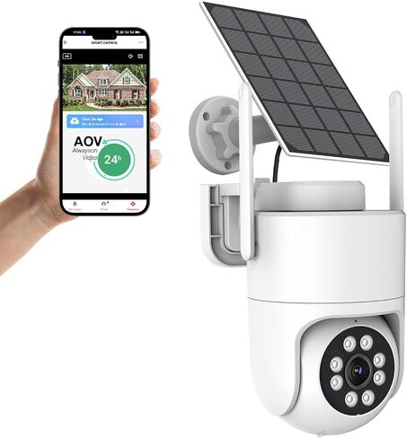 5MP Solar Security Cameras Wireless Outdoor, 3K AOV 24/7 Recording Cam | for Home Security with 360° View, APP Alarm, Auto Tracking, Night Vision, Dual-Band WiFi, IP65, 8W Solar Panel in Saudi Arabia