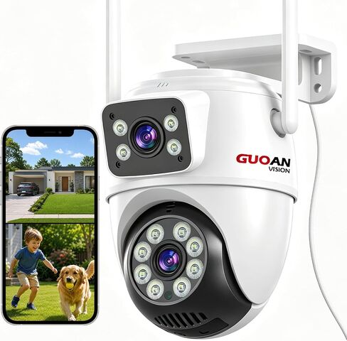 Dual Lens Security Camera Outdoor, 6MP 5GHz WiFi Camera for Home Security | Outside Camera,5G/2.4G Wifi, 135° Wide-Angle + 355° Pan 90° Tilt, Human Track, Color Night Vision, 2-Way Audio, Plug in Wired in Saudi Arabia