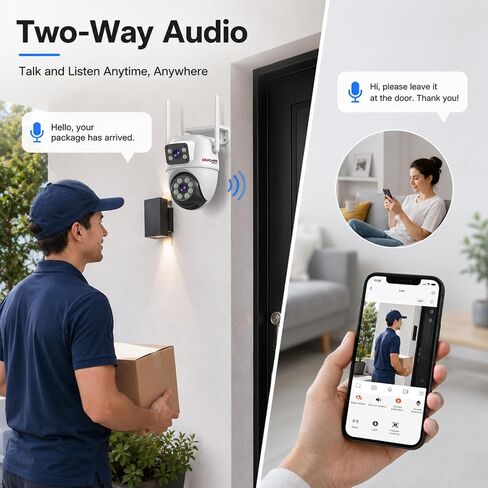 Dual Lens Security Camera Outdoor, 6MP 5GHz WiFi Camera for Home Security | Outside Camera,5G/2.4G Wifi, 135° Wide-Angle + 355° Pan 90° Tilt, Human Track, Color Night Vision, 2-Way Audio, Plug in Wired in Saudi Arabia