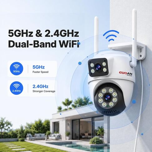 Dual Lens Security Camera Outdoor, 6MP 5GHz WiFi Camera for Home Security | Outside Camera,5G/2.4G Wifi, 135° Wide-Angle + 355° Pan 90° Tilt, Human Track, Color Night Vision, 2-Way Audio, Plug in Wired in Saudi Arabia