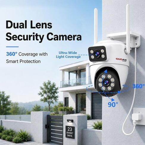 Dual Lens Security Camera Outdoor, 6MP 5GHz WiFi Camera for Home Security | Outside Camera,5G/2.4G Wifi, 135° Wide-Angle + 355° Pan 90° Tilt, Human Track, Color Night Vision, 2-Way Audio, Plug in Wired in Saudi Arabia