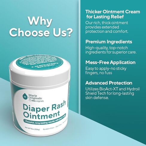Marie Originals Premium Diaper Rash Ointment with Zinc Oxide, 8 oz | Diaper rash ointment and baby skin protectant with zinc oxide, vitamin E and coconut oil; moisturizes dry skin in Saudi Arabia