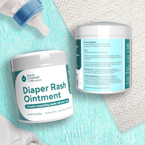 Marie Originals Premium Diaper Rash Ointment with Zinc Oxide, 8 oz | Diaper rash ointment and baby skin protectant with zinc oxide, vitamin E and coconut oil; moisturizes dry skin in Saudi Arabia