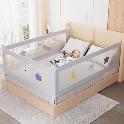 omzer 3-Piece King Size Bed Rail for Toddlers - Toddler Bed Rails with Double Child Lock, Bed Rail for Baby Kids with Pattern, Height Adjustment Guardrail for King Size Bed, 78.7x78.7x74.8" in Saudi Arabia