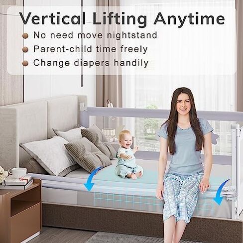 omzer 3-Piece King Size Bed Rail for Toddlers - Toddler Bed Rails with Double Child Lock, Bed Rail for Baby Kids with Pattern, Height Adjustment Guardrail for King Size Bed, 78.7x78.7x74.8" in Saudi Arabia