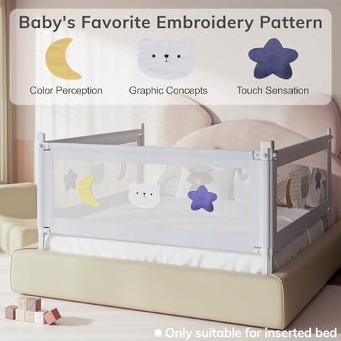 omzer 3-Piece King Size Bed Rail for Toddlers - Toddler Bed Rails with Double Child Lock, Bed Rail for Baby Kids with Pattern, Height Adjustment Guardrail for King Size Bed, 78.7x78.7x74.8" in Saudi Arabia