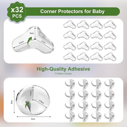 32 Pack Corner Protector Baby, 2 Shapes Baby Proof Corners and Edges Clear Furniture Corner Covers & Edge Safety Bumpers Table Corner Protectors and Edge Guards for Baby Proofing, Sharp Edges in Kuwait