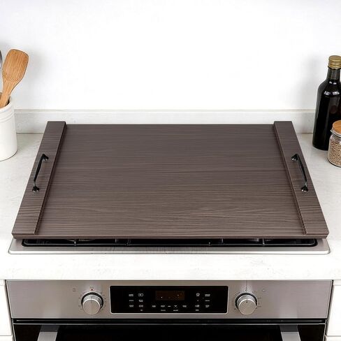 Noodle Board Stove Cover with Handles, 29.5 x 22 Inch, Black | Engineered Wood Cover for Electric and Gas Stove Tops, Raised Edge Serving Tray for Extra Counter Space in Saudi Arabia