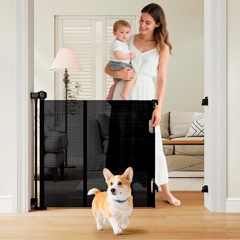 Miumoon 71 inch One-Hand Operation Retractable Baby Gates 34 inch Tall | Retractable Dog Gate with No Crawl Through Reinforced Strip, 5 FT Retractable Gate for Stairs,Doorways,Hallway,Indoor/Outdoor in Saudi Arabia