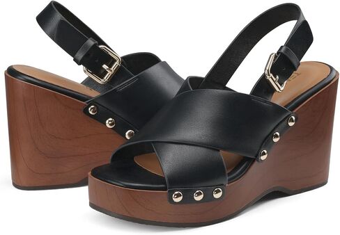 TEMOFON Womens Wedge Platform sandals: 4.13 Inch Square-Toe Crisscross Slingback Sandals in Saudi Arabia