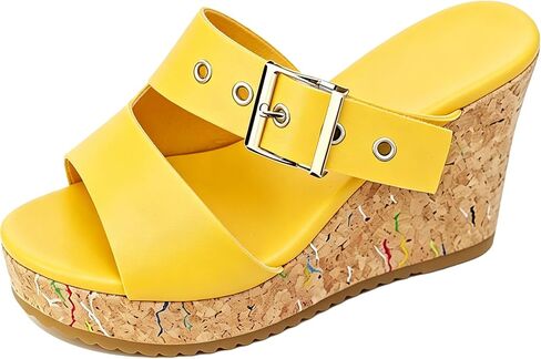 Women's Faux Cork Platform Wedge Slide Sandals Fashion Buckle Strap Comfortable Open Toe Slip On Mules Beach Vacation Casual Dress Shoes in Kuwait