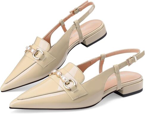 Oh Mispares Women's Closed Pointed Toe Low Heel Slingback Flats | Closed Sandals Pearl Slip On Gold Flats Shoes for Women Wedding Office Causal in Saudi Arabia