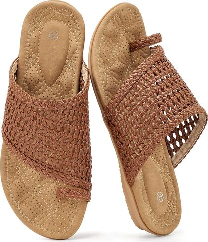 Ecetana Womens Dressy Flat Sandals: Comfortable Summer Slip On Woven Slides with Cushioned Footbed for Casual Walking in Saudi Arabia