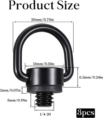 3 PCS Stainless Steel D Ring Screw, 1/4"-20 Thread (Black) | Camera D Ring Screws Hinged Holder, Camera Carabiner Clip, Fixing Screw Cameras for Tripod DSLR Cameras, Selfie Sticks in Saudi Arabia