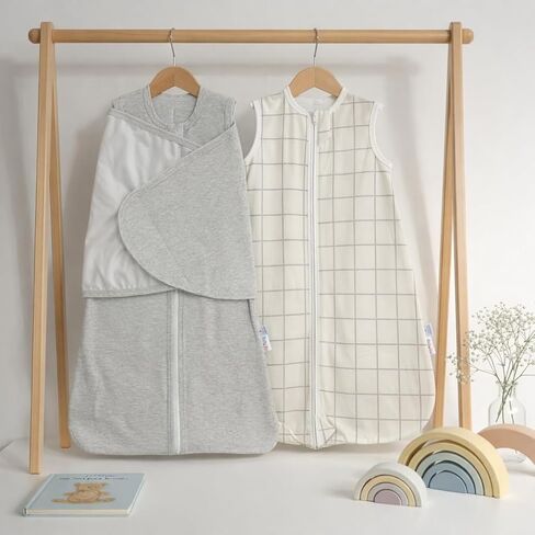 Baby Swaddle Sleep Sack Set (2-Pack), Adjustable Zipper Newborn Swaddle + Wearable Sleep Sack, 100% Cotton, Soft Breathable Newborn to 9 Months Baby Transition Sleep Set in Kuwait