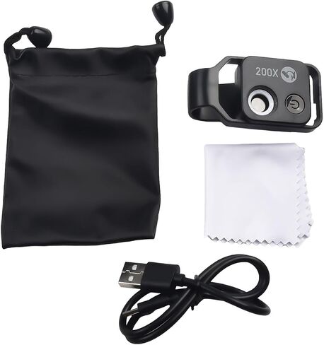 Portable 200X HD for Mobile Phone Microscope Lens with LED Lighting and USB-C Rechargeable for Battery for Jewelry Inspection and Scientific Observation(Black) in Saudi Arabia