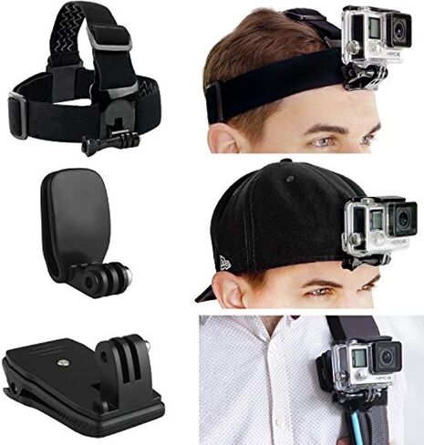 CamKix Accessories Kit Head & Backpack Mount Bundle Compatible with GoPro Hero 13/12/11/10/9/8/7/6/5, Insta360 - Head Strap Mount, Backpack Clip, 360° Rotating Wrist Strap, Adapters in Saudi Arabia