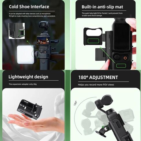Pocket 4 Expansion Adapter Mount for DJI Osmo Pocket 4 3 Camera 2-Prong Extension Bracket with Cold Shoe & Action CamerInterface Design to Attached Backpack Clip/Selfie Sticks Accessories in Saudi Arabia