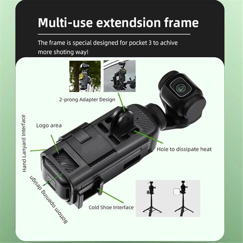 Pocket 4 Expansion Adapter Mount for DJI Osmo Pocket 4 3 Camera 2-Prong Extension Bracket with Cold Shoe & Action CamerInterface Design to Attached Backpack Clip/Selfie Sticks Accessories in Saudi Arabia