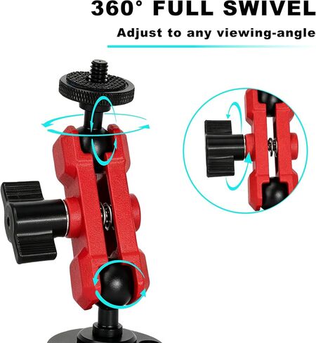 Wall Camera Mount Bracket, 1/4"-20 Heavy Duty Aluminum Arm with Dual Ball Heads, 360° Adjustable Holder for Camcorders/CCTV/DSLR Action Camera, Indoor Outdoor Wall Desktop Car Ceiling Installation in Saudi Arabia