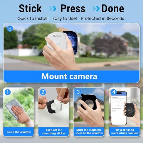 4MP 2.5K Window Camera, Indoor Camera for Outdoor Monitoring Through Glass, 2.4GHz/5GHz WiFi, Full Night Vision, AI Human Vehicle Detection, No Subscription, 24/7 Recording (1) in Kuwait