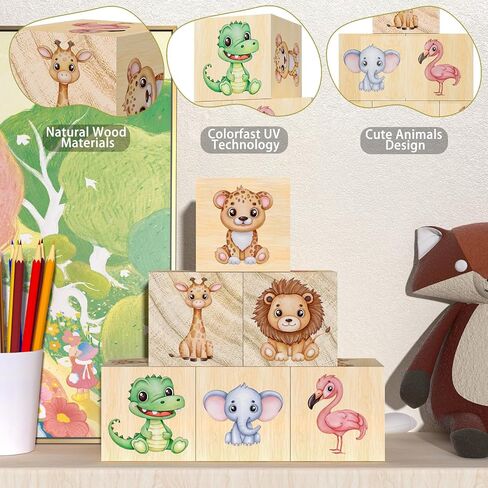 6PCS Safari Nursery Decor for Girls and Boys, Woodland Animal Nursery Decorations with Animal Themed, Wooden Flamingo Decor, Cute and Lovely Room Decor for Baby Nursery in Saudi Arabia