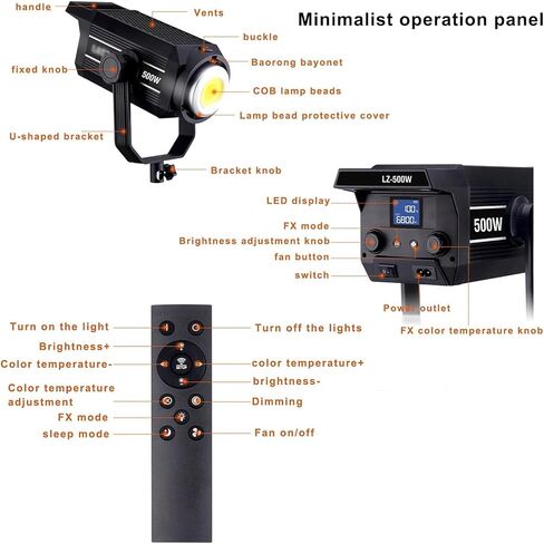Cob Continuous Lighting, Bi-Color Led Video Light 2800-6800k with Remote, CRI 96+ 97+ Tlci and 58000lux/m, 500w and Dimmable, Simple Mounted, for Photography, Video Recording in Saudi Arabia