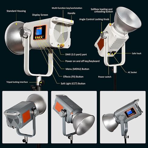Bi-Color Led Video Light, 300w Cob Continuous Lighting, 2700k–6500k and CRI 98+ Tlci 99+, 30,000lm Ultra-high Brightness and Durable Body, for Video Recording, Photography Studio Grey in Saudi Arabia