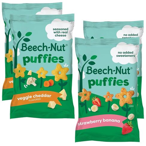 Beech-Nut Puffies Veggie Cheddar Toddler Puffs, 6 Bags | Puffed Grain Snack for Toddlers, Real Cheddar Cheese, No Added Sweeteners, Non-GMO, Gluten Free, Self-Feeding Friendly in Saudi Arabia