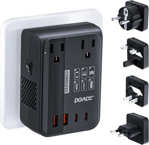 DOACE 350W 220V to 110V Voltage Converter with Travel Adapter, Black | 4 USB Ports, Works with Hair Straighteners & Curling Irons, UK/EU/US/AU Plug Compatibility in Saudi Arabia