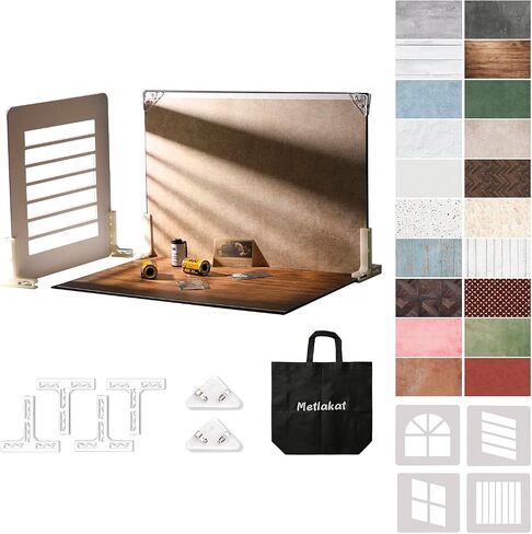 Product & Food Photography Backdrop Kit, 10 Sheets, 20 Patterns | 4 Shadow Boards, Double-Sided Waterproof Matte Paper, T-Stands, Clamps and Carry Bag for Jewelry, Cosmetics and Ugc Shoots in Saudi Arabia