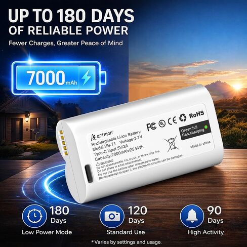عبوتان من البطاريات لكاميرا Wyze Battery Cam Pro، وجرس باب كاميرا ثنائي لاسلكي، وقفل راحة اليد | بطارية خارجية قابلة لإعادة الشحن بقدرة 7000 مللي أمبير في الساعة بديلة لكاميرا Wyze Doorbell Cam Pro مع منفذ USB-C WBAT1 WBAT2 in Kuwait