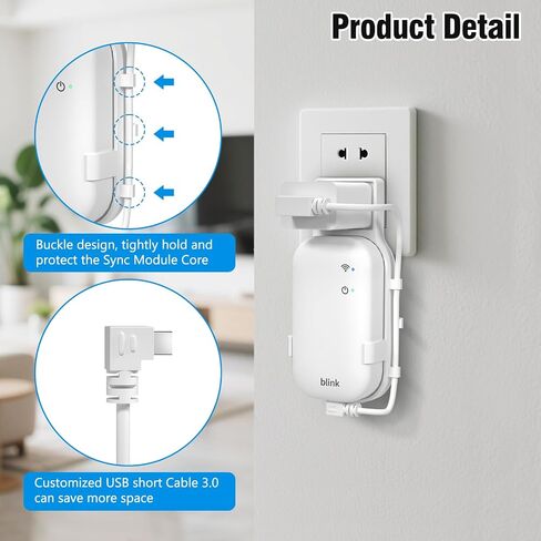 Outlet Wall Mount for Blink Sync Module Core, Space Saving, No Messy Wires | No-Drilling Wall Mount Bracket for Blink Outdoor/Indoor Security Camera,with Short Cable(Sync Module Core Not Included) in Kuwait