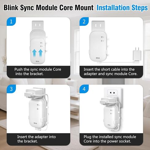 Outlet Wall Mount for Blink Sync Module Core, Space Saving, No Messy Wires | No-Drilling Wall Mount Bracket for Blink Outdoor/Indoor Security Camera,with Short Cable(Sync Module Core Not Included) in Kuwait