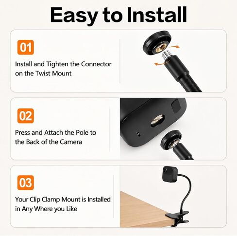 2 Pack Flexible Clip Clamp Camera Mount Compatible with Blink Outdoor 4/2K+/(3rd Gen) XT3, Blink XT2/XT/Mini, 8" Gooseneck Arm with 360° Adjustment, Sturdy Clamp, No Tools, Anti-Scratch in Kuwait