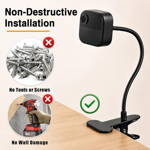 2 Pack Flexible Clip Clamp Camera Mount Compatible with Blink Outdoor 4/2K+/(3rd Gen) XT3, Blink XT2/XT/Mini, 8" Gooseneck Arm with 360° Adjustment, Sturdy Clamp, No Tools, Anti-Scratch in Kuwait