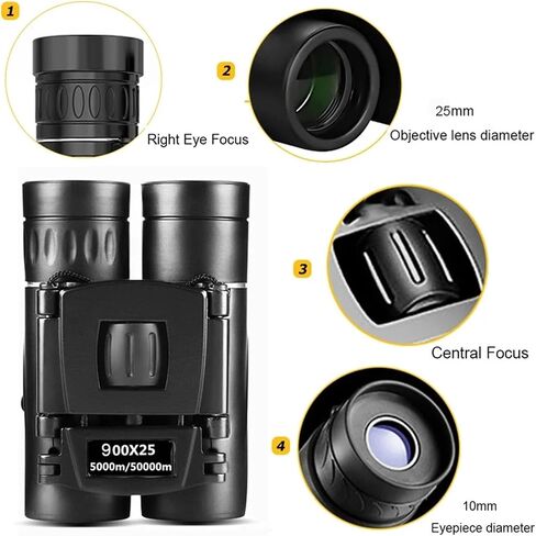 Binoculars. 900X25 Portable Hd Zoom Binoculars Telescope Portable Compact Telescope for Outdoor Hunting Camping Travel Use Bird Watching(900x25-Set) in Saudi Arabia