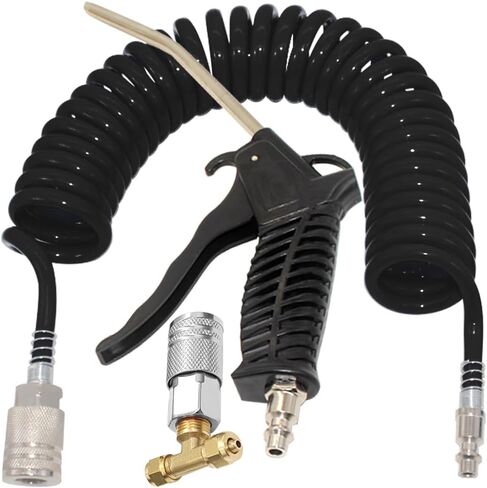 Air Blow Gun kit with 16ft Long 8mm OD Coil PU Air Hose Air Duster Blow Gun Kit (Black) in Saudi Arabia