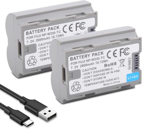 2 Pack 2600mAh Replacement USB-C Battery for Fujifilm NP-W235, 2.5H Fully Charged, for Fuji X-T5, X-T4, GFX100S, for Fujifilm X-T5, X-T4, X-H2S, X-H2, GFX100 II, GFX50S II, VG-XT4, X-S20 in Kuwait
