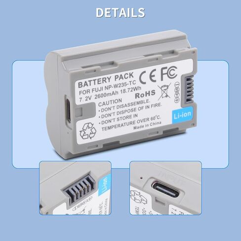 2 Pack 2600mAh Replacement USB-C Battery for Fujifilm NP-W235, 2.5H Fully Charged, for Fuji X-T5, X-T4, GFX100S, for Fujifilm X-T5, X-T4, X-H2S, X-H2, GFX100 II, GFX50S II, VG-XT4, X-S20 in Kuwait