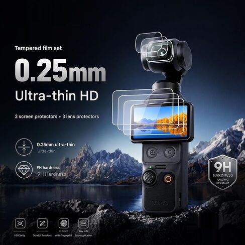 kinokoo Screen Protector for DJI Osmo Pocket 4/3 Vlogging Camera,Lens protector for DJI Osmo Pocket 4/3 Accessories, 0.25mm 9H Tempered Glass, Easy to Install,Ultra HD,Scratch Resistant[3+3Pack] in Kuwait