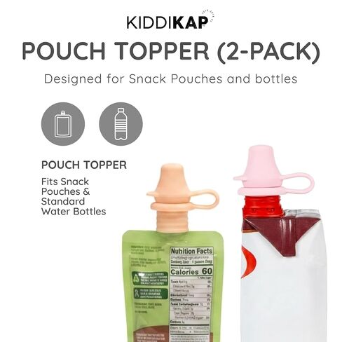 KiddiKap Pouch Topper, Silicone Spout Cap, 2 Pack, Peach Pink, Reusable | For Applesauce, Yogurt and Smoothie Pouches, Spill Resistant, Dishwasher Safe, Ages 12 Months+ in Saudi Arabia