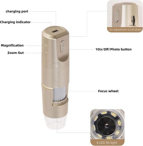 Digital WiFi USB Handheld Microscope Wireless Digital Microscope Portable Lightweight Adjustable Stand with 8 Dimmable LEDs for Watches Repair in Saudi Arabia