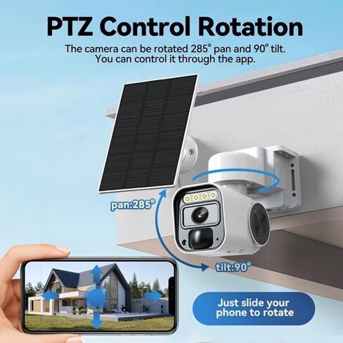 Wireless Outdoor Security Camera with Solar Panel Base,Solar-Powered Camera,Wireless 4G LTE Cellular Network,Mobile app Control,Automatic Human Detection,SD/Cloud Storage,Color Night Vision in Kuwait