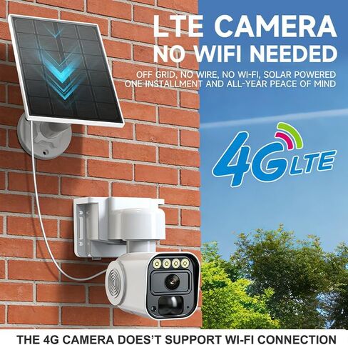 Wireless Outdoor Security Camera with Solar Panel Base,Solar-Powered Camera,Wireless 4G LTE Cellular Network,Mobile app Control,Automatic Human Detection,SD/Cloud Storage,Color Night Vision in Kuwait