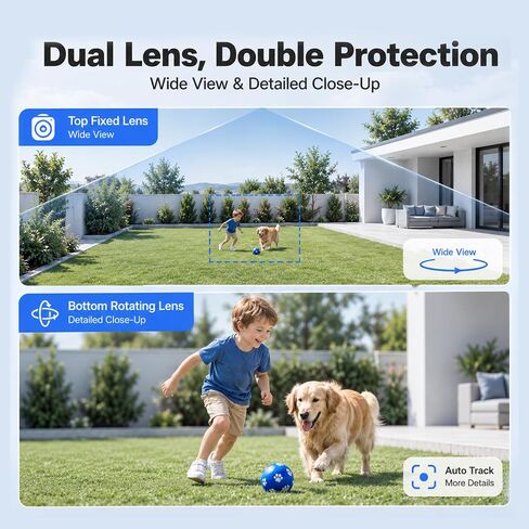 Dual Lens Security Camera Outdoor, 6MP 5GHz WiFi Camera for Home Security | Outside Camera,5G/2.4G Wifi, 135° Wide-Angle + 355° Pan 90° Tilt, Human Track, Color Night Vision, 2-Way Audio, Plug in Wired in Saudi Arabia