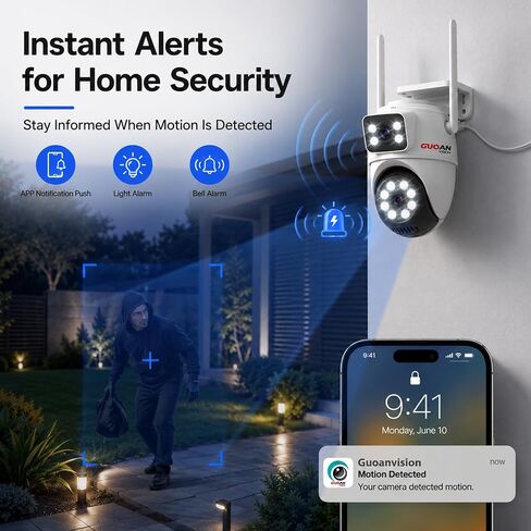 Dual Lens Security Camera Outdoor, 6MP 5GHz WiFi Camera for Home Security | Outside Camera,5G/2.4G Wifi, 135° Wide-Angle + 355° Pan 90° Tilt, Human Track, Color Night Vision, 2-Way Audio, Plug in Wired in Saudi Arabia
