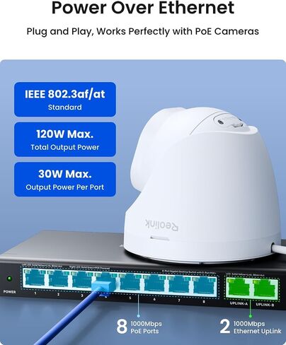 نظام كاميرا أمان REOLINK 4K WiFi مع 4 كاميرات وحزمة مفاتيح PoE، RLK12-800WB4 + RLA-PS1، رؤية ليلية ملونة بدقة 8 ميجابكسل، كشف ذكي، تسجيل 24/7، طاقة PoE 120 وات، تخزين محلي in Kuwait