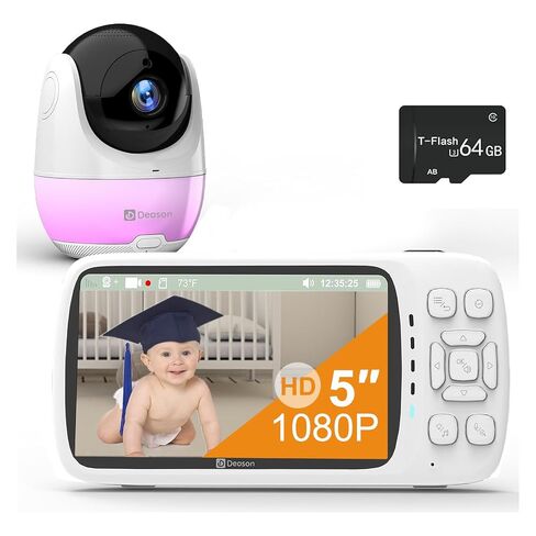 DEASON No WiFi Baby Monitor with Camera, 1080P Video, 5" Display, Secure Long Range 1200ft, 2-Way Talk, Night Vision, Temp & Sound Alert, White Noise, 64G Card in Saudi Arabia