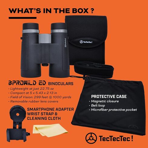 TecTecTec BPRO Wild 10x42 ED Hunting Binoculars Outdoors Birdwatching HD Professional Binoculars with Phone Mount Strap Carrying Bag for Travel Sports, and Watching Wildlife Scenery - Black in Saudi Arabia